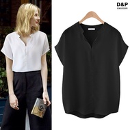 DP FASHION elegant V-neck simple short sleeve chiffon blouse
