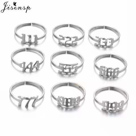 Lucky 111 222 333 444 555 666 888 999 777 Rings Stainless Steel Angel Number Adjustable Finger Ring 