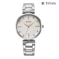 Titan Purple Style Up Quartz Analog Mother Of Pearl Dial Stainless Steel Strap Watch for Women