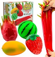 YoYa Toys Fruit Squisheez Fruit Stress Balls - Fruit Squishy Set of 4 Fruit Toys (Dragon Fruit / Pitaya, Mango, Watermelon, Strawberry), Squishy Fruit Package, Unique Fruit Stress Ball