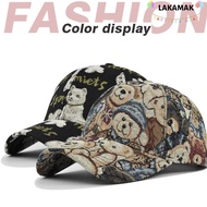 LAKAMAK -Teens Caps, Little Bear Print Cotton Cute Bear Baseball Cap, Colorful Bear Print Cartoon Du