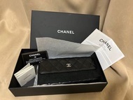 Chanel 羊皮菱格銀色CC長銀包 （送變WOC全新配件)