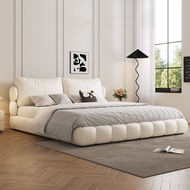 Cream Style Bed Frame with Storage Soft Bag Leather Queen/King Size Simple Puff Bedroom Light Luxury Living Room