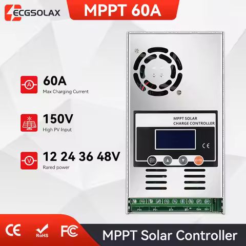 ECGSOLAX 60A MPPT Solar Charge Controller LCD Work With 12V 24V 36V 48V LifePo4 Battery Max 160VDC S
