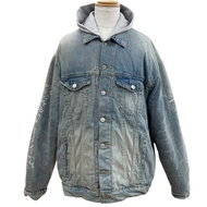 成色極佳 ▼ BALENCIAGA （巴黎世家）2023款 773805 DIY 金屬輪廓連帽抓絨牛仔夾克 靛藍色 1碼 日本製造 正品 男款