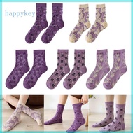 HAP Womens Breathable Cotton Crew Socks Streetwear Vintage Flower Printed Crew Socks
