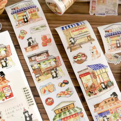 JIAMEI 60mm * 2m Cat Shop Series Kawaii Japanese Grocery Cartoon Decoration Washi Tape DIY Handmade 