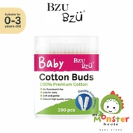 Bzu Bzu Baby Cotton Buds (200 Pcs) 100% premium cotton and paper sticks