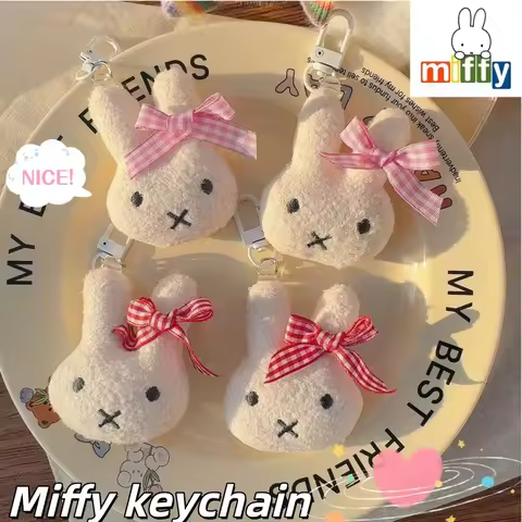 Cute Miffy Cartoon Keychain with Bow - Aesthetic Girly Bag Charm, Bestie Matching Pendant