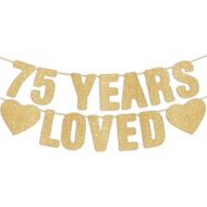Pre-Strung 75th Birthday Banner - Gold Glitter, Happy 75th Birthday Party Decorations for Women & Me
