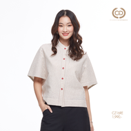 C&D womans blouse Minimal Red เสื้อผู้หญิง ลายปัก คอตั้ง แขนสั้น สีแดง CZ16RE