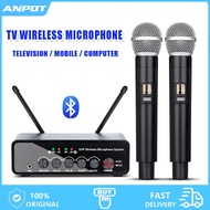 UHF Dual TV Wireless Microphone Bluetooth With Fiber Reverberation Optic Input Connect Television Computer Microphone System