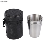 [welove01] 4 Pcs 30ML Stainless Steel Camping Cup Mug Camping Hiking Portable Tea Coffee Beer Cup Wi