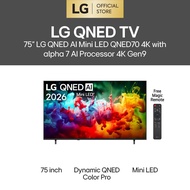 75 inch LG QNED AI Mini LED QNED70 4K Smart TV 2026