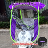 FOLDABLE WINGED CAPPED CANOPY with FULL FRONT ZIPPABLE REMOVABLE WINDSHIELD eBike Umbrella - SOLID P