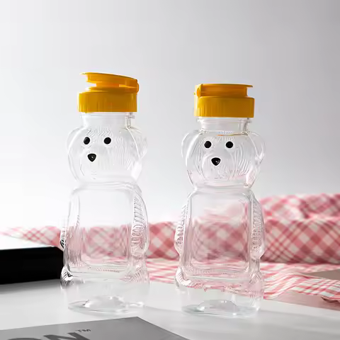 1pc 230ml Plastic Squeeze Condiment Bottles Bear Shape Honey Sauce Mustard Jam Dispenser