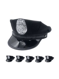 1-5入歐美風格黑色警帽成人女警裝角色扮演道具平頂八角帽，適用於節慶派對配飾