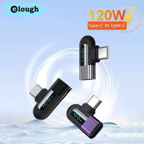 Elough 120W Elbow USB C Adapter Type C to USB C OTG Connector Digital Display Fast Charging Data Ada