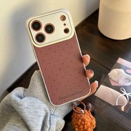 氣質高級感波點皮質適用15pro手機殼14ultra保護套12pro殼13pro手機殼14pro套14小眾15PIU-金屬棕色波點-毛球 iPhone 16 Pro Max