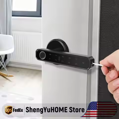 Fingerprint Door Lock, Smart Door Handle Lock with Keypad & Key, Biometric Electronic Lock for Home