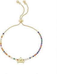 Princess Gold Cubic Zirconia Crown Bolo Bracelet for Women, 14kt Gold Flash Plated, 9.75" Adjustable