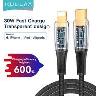 【ส่วนลดสูงพิเศษ】KUULAA 30W USB C ถึง Lightning Cable สำหรับ iPhone 14 13 pro max PD Charger 30W Max สำหรับ Fast Charger Data Cord สำหรับ Macbook iPad USB-C Apple Cable โปร่งใสข้อมู asd