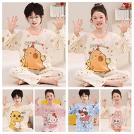 Boys And Girls' Long Sleeve Round-Neck Nightwear Teen's Cartoon Printing Capybara nightclothes for 7