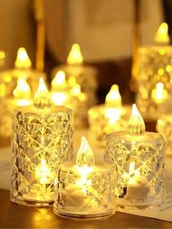 3/6入組菱形水晶無火led蠟燭燈,適用於婚禮派對和家居裝飾、燭光晚餐、led電子環保燈、散發舒緩光線、小夜燈桌面裝飾