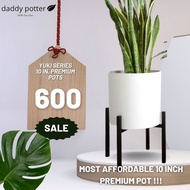 Daddy Potter Premium 10 inches Ceramic looking Cylindrical White durable Plastic Pots for big plants Yuki Series