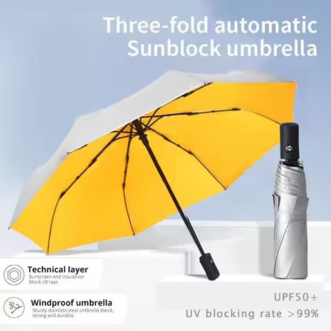 Uv Umbrella Travel Folding Umbrella Automatic ​Open Close Titanium Silver Coating UV Blocking Windpr