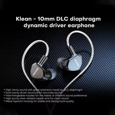 Kefine Klean 10mm DLC Diaphragm Dynamic Driver IEMs Hi-Fi In-ear Earphone with Nozzles and Comfortab