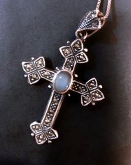 古董手工梵蒂岡純銀強藍光藍暈月光石十字架