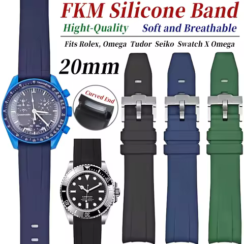 20mm Watch Band for Omega X Swatch Moonswatch Speedmaster No Gap FKM Rubber Strap for Rolex Daytona 
