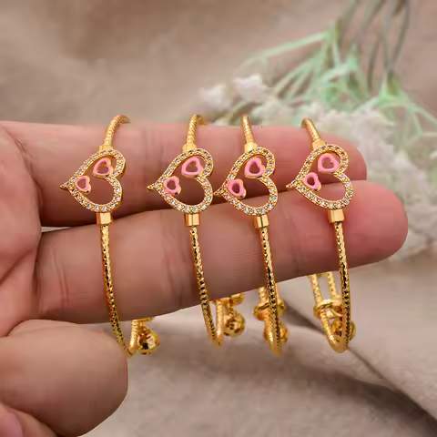 4pcs Baby Bangles Heart Dubai Gold Color Bangles Kids Bracelet Luxury Bracelet Dubai Bangles Child J