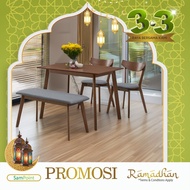 2025 Meja baru SamPoint Dining Set 1+4+Bench | Meja Makan 6 kerusi | Meja makan murah | Meja makan 4