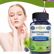 NICOTINAMIDE  & Resveratrol - 120 แคปซูลมังสวิรัติ - วิตามินบี 3 500 มก.