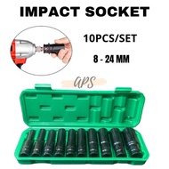 APS-J411-Impact Socket Set 10Pcs 1/ 2 Inch 8-24MM Extension Impact Socket - Socket Set