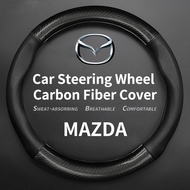 Car Steering Wheel Carbon Fiber Protector Cover Logo Breathable For Mazda 2 3 CX5 CX30 CX8 CX3 Mazda2 6 5 BT50 Accessories