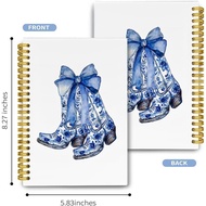LiTiu Coquette Preppy Campus Notebook, Blue Bow Western CowGirl Boots Aesthetic Spiral Journaling No