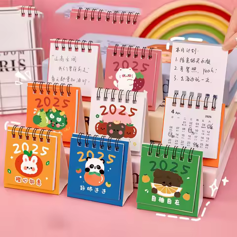 Desk Calendar 2024.7-2025.12 Kawaii Mini Calendar Books Cartoon Standing Flip Calendar To Do List Da