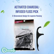 CleanPik Activated Charcoal Floss Pick 50pcs - Disposable Dental floss Pick/Oral Floss Pick