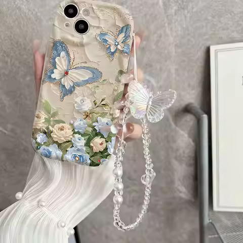 Spring Butterfly Chain Casing For Samsung Galaxy S26 Ultra S25 FE A57 5G A56 A55 S24 S23 S22 Ultra P