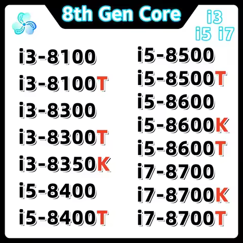 8th Gen Core Processor i3 8100 8100T 8300 8300T 8350K 8400 8400T 8500 8500T 8600 8600K 8600T 8700 87