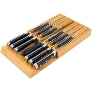 VaeFae In-Drawer Knife Block,Bamboo Knife Drawer Organizer Insert, Kitchen Knife Drawer Storage for 
