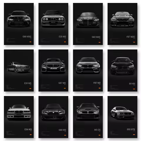 2-A1 Famous Cars G80 M3C Canvas Wall Art Print Poster E30 M3 Z8 Decorative Mural Modern Home Decor B