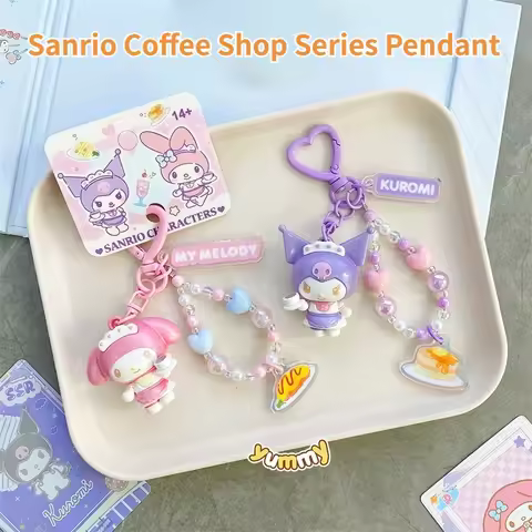 New Sanrio Kawaii Hello Kitty Coffee Shop Series Keychain Japanese Cartoon Kuromi Melody Bag Pendant