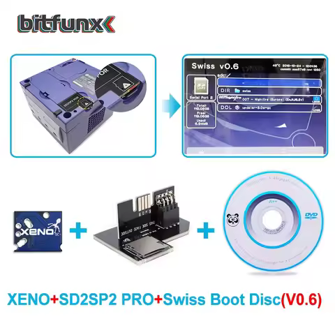 SD2SP2 Pro SD Card Adapter for Gamecube NGC and Swiss Boot Disc v0.6 and XENO Modchip for Gamecube N