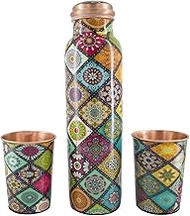 HealthGoodsIn Pure Copper Water Bottle with 2 Tumblers Set, Eco-Friendly, Reaping Ayurvedic Benefits with GIFT PACKAGING - Multicolor
