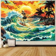 Dermijer Skull Tapestry Trippy Skeleton Tapestries Hippie Sun Aesthetic Tapestry Surfing Great Wave 