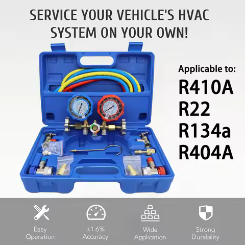 Refrigerant Manifold Meter Kit for automotive air conditioning charging of R410A, R22, R134a, R404A 